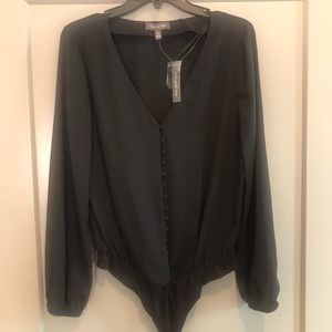 Button front black blouse bodysuit
